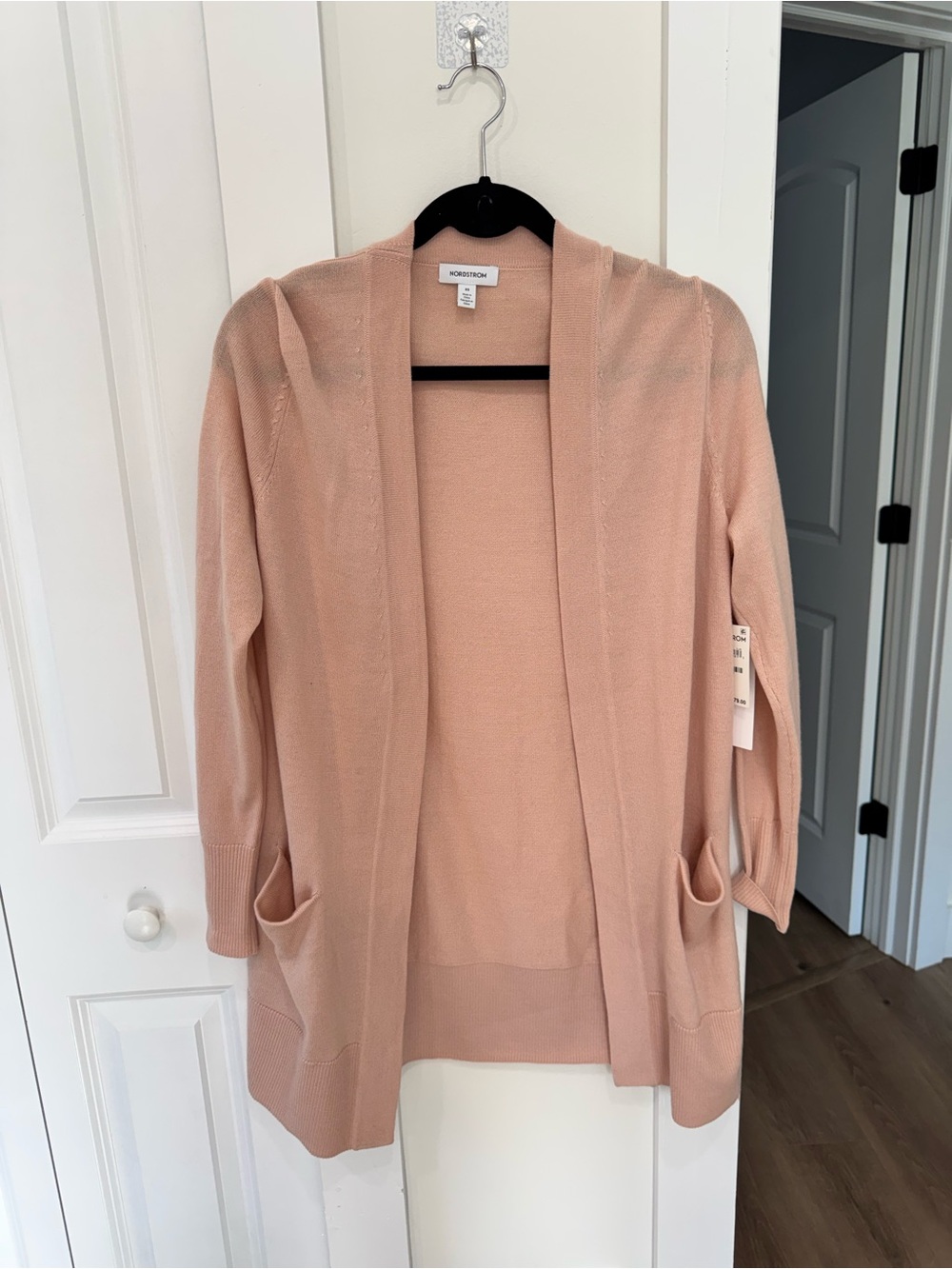 Nordstrom Blush Open-Front Knit Cardigan 49% Merino Wool